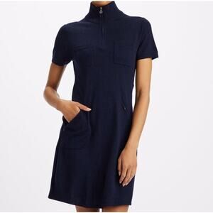 NWT G/FORE WOMEN MERINO WOOL QUARTER ZIP POLO SWEATER DRESS Twilight Navy SZ L
